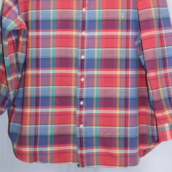 Ralph Lauren Shirt 2XB Big Red Green Purple Plaid Flesh Pony Cotton Long Sleeve - Picture 2 of 6